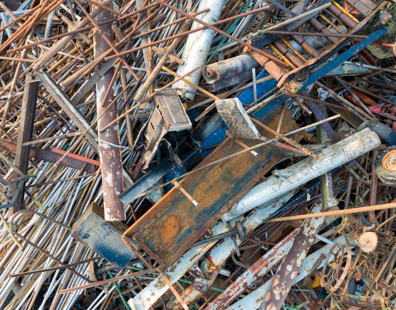 An intricate aerial shot of a metal scrap pile in Saint Charles, MN, USA.